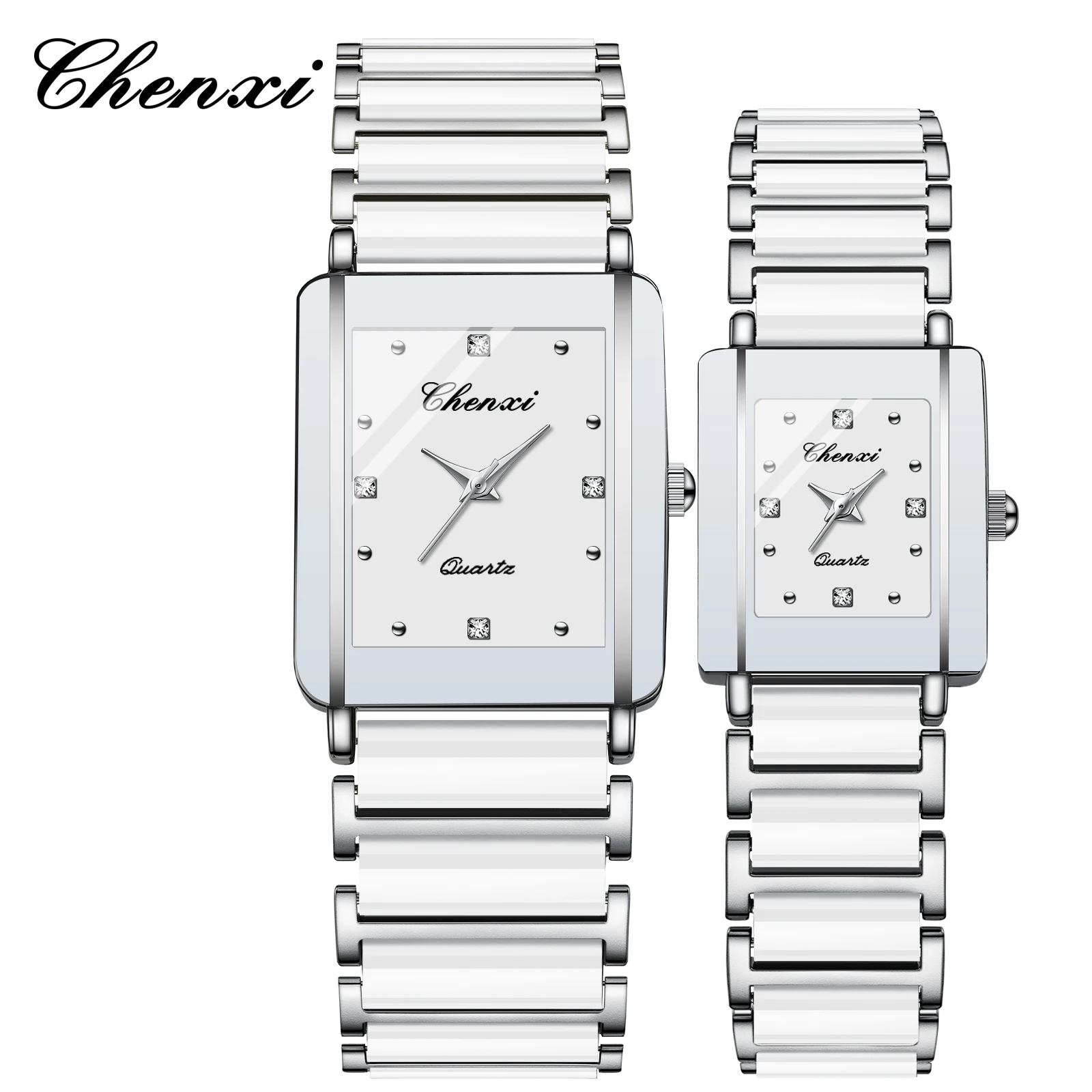 CHENXI 104A modne zegarki dla par prostokątny zegarek kwarcowy dla kobiet mężczyzn miłośników symulowanej ceramiki relojes para damas reloj mujer