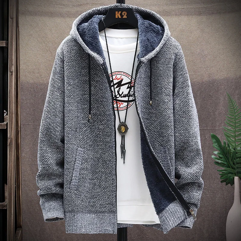 2025 outono coreano com capuz camisola masculina grosso e veludo cardigan camisola de malha casaco moda jaqueta masculina M-4XL my05
