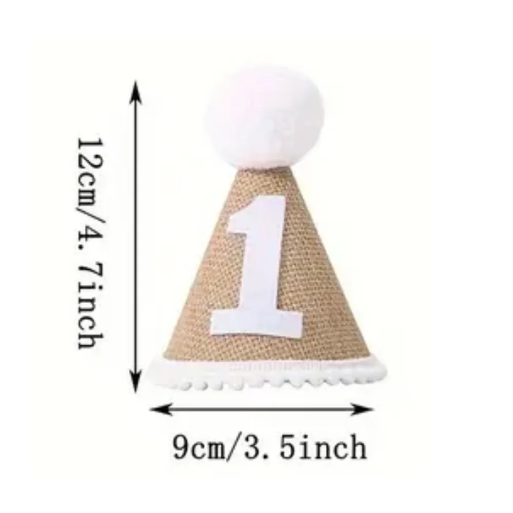1pc 헤센 생일 모자, 아기의 첫 번째 생일 파티 리넨 펠트 모자, 1 세 샤워 모자, 파티 생일 머리띠 장식