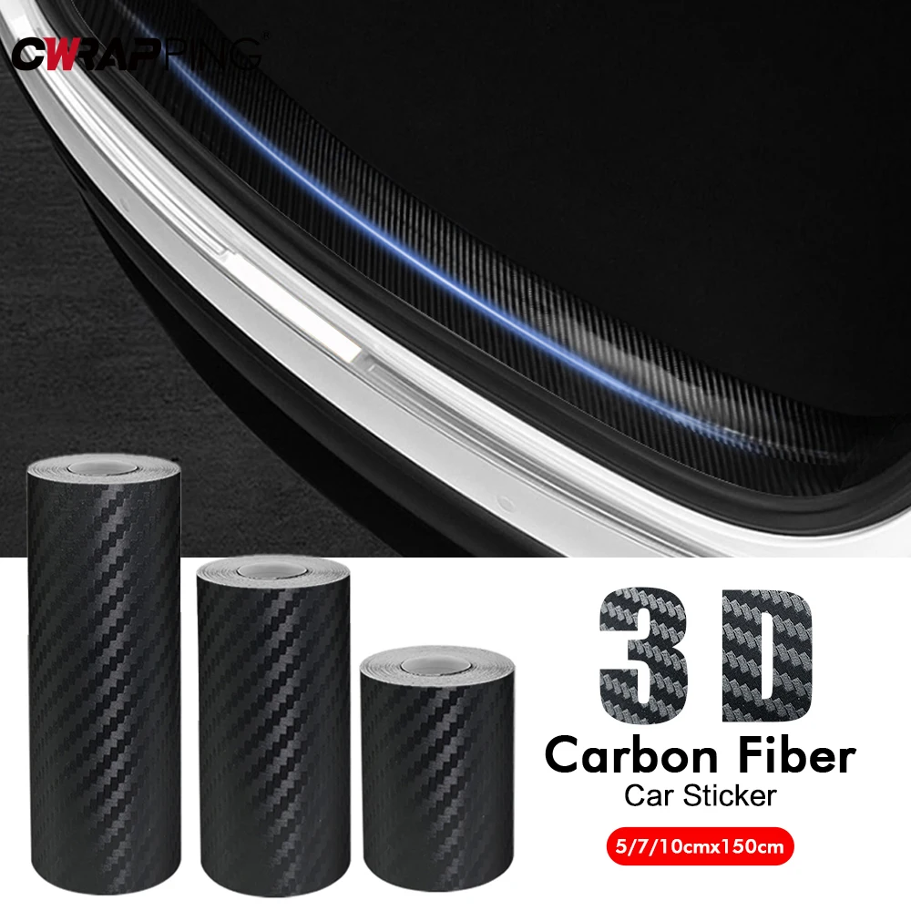 3D Carbon Fiber Car Bumper Door Guard Protection Film 3m Car Door Sill Protector Sticker Black Waterproof Anti Scratch Tape