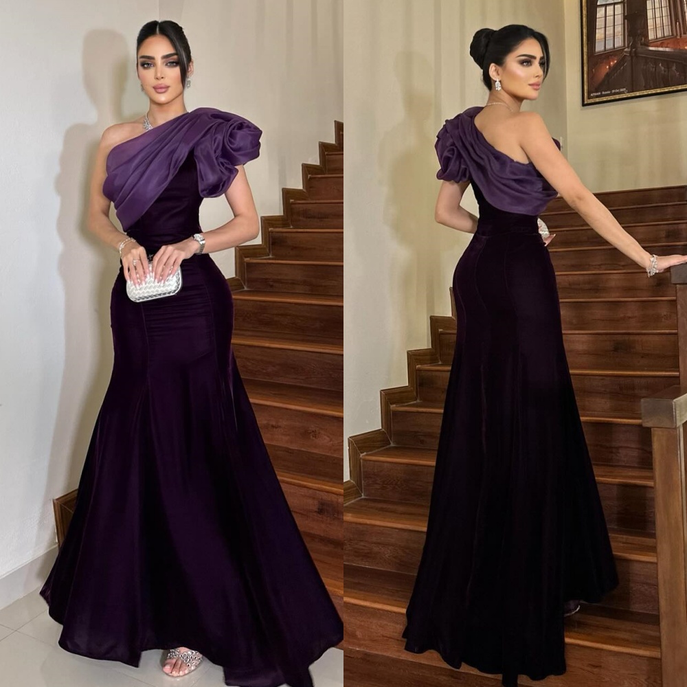 Moda personalizada formal plissado ruched sereia vestidos longos de um ombro vestidos de ocasião sob medida estilo moderno tamanhos disponíveis