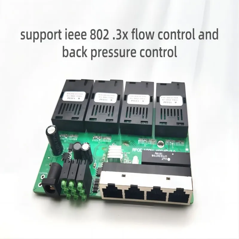 Conmutador de fibra Ethernet rápido POE inverso, salida 4F2E/4F4E, convertidor de medios ópticos de 12V, placa metro Ethernet SC PCBA, 10/100M