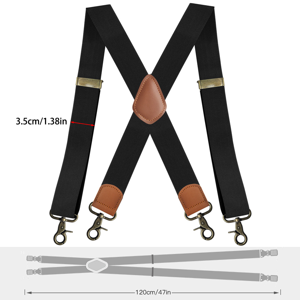 Vintage Suspenders for Men Heavy Duty Big and Tall X-Back 4 Snap Hooks Adjustable Elastic Trouser Braces, Gift for Dad Husband