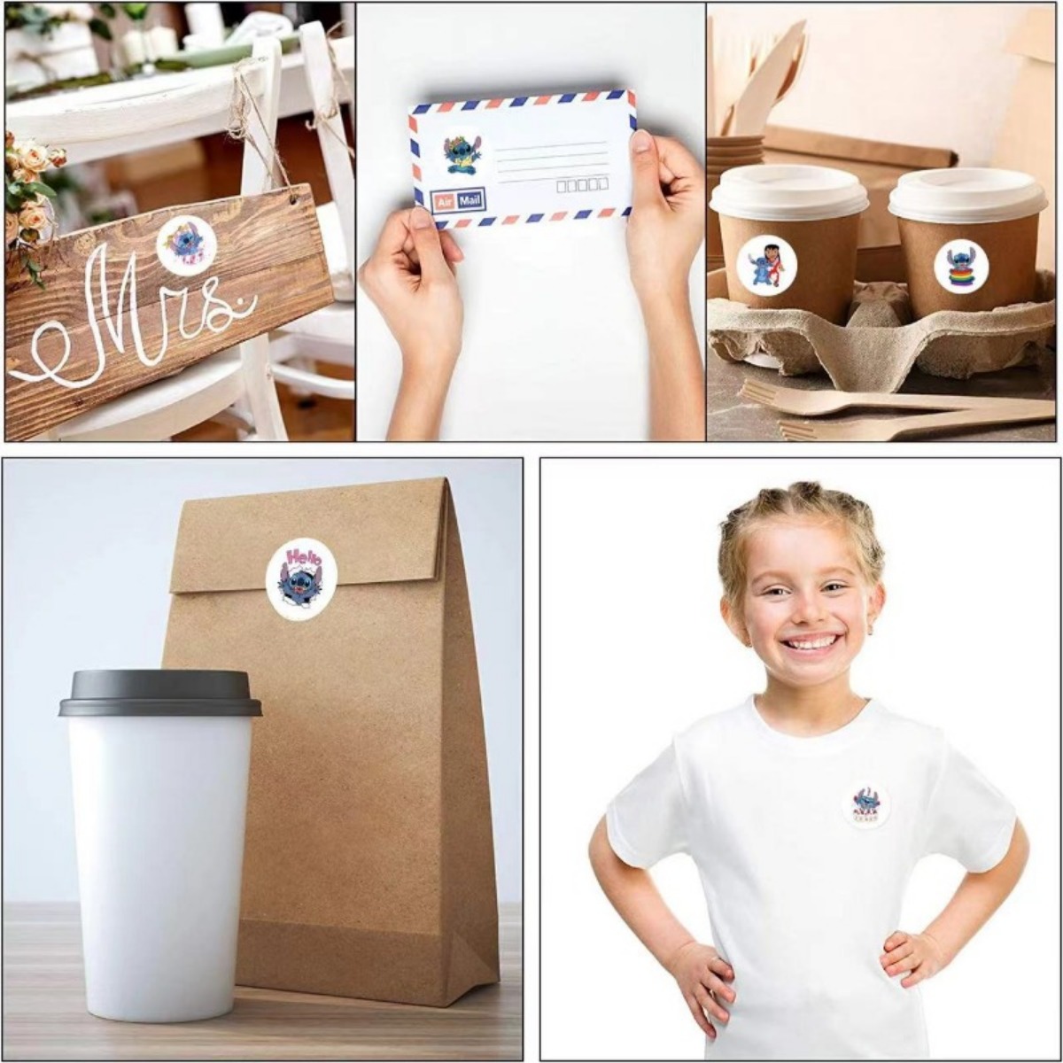 귀여운 디즈니 스티치 DIY 스티커 500개 애니메이션 캐릭터 파티 캔디 스티커 롤 장식용