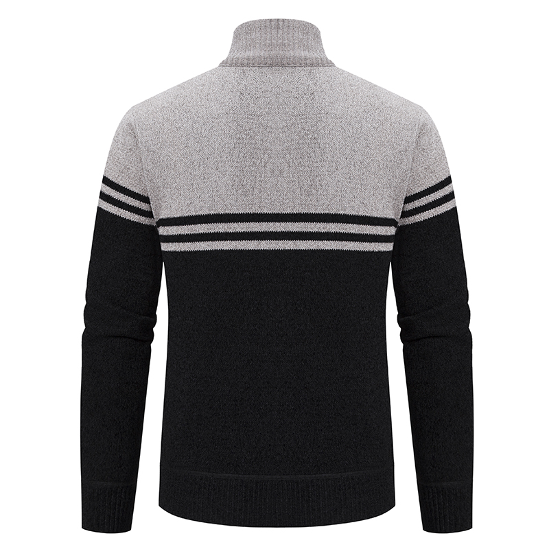 Novo suéter de inverno masculino grosso lã quente camisola casual gola com zíper cardigan moda casaco listrado