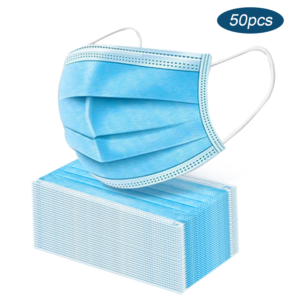 50/200 Uds. Mascarilla bucal desechable con elásticos, color rosa, azul, negro y blanco, 3 capas, no tejida, transpirable, mascarilla facial de moda PM001