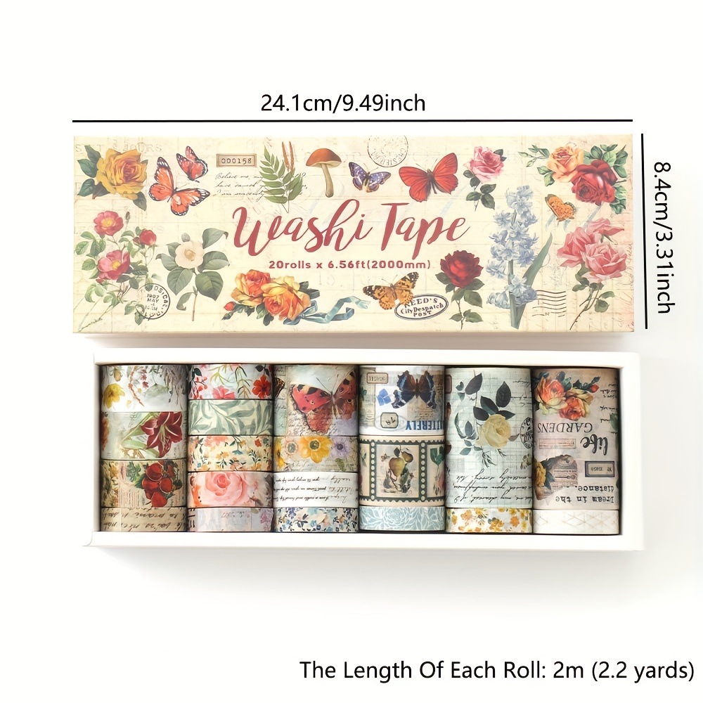 20 ม้วน Vintage Washi เทปชุดผีเสื้อดอกไม้ Masking เทป (3 ม้วน Bronzing เทป) อุปกรณ์ Scrapbooking