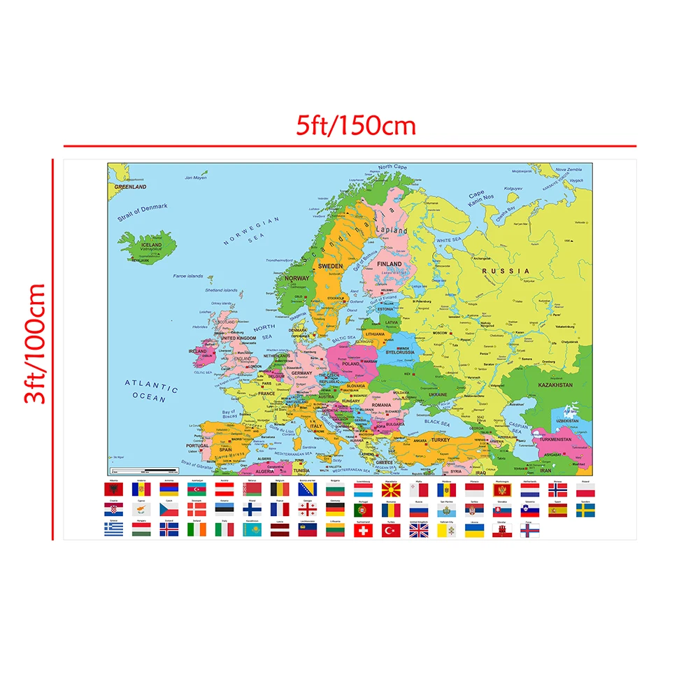 Mapa europy 150*100cm włóknina płótno malarstwo winylowe duży plakat ścienny wiszący obraz dekoracja wnętrz artykuły szkolne
