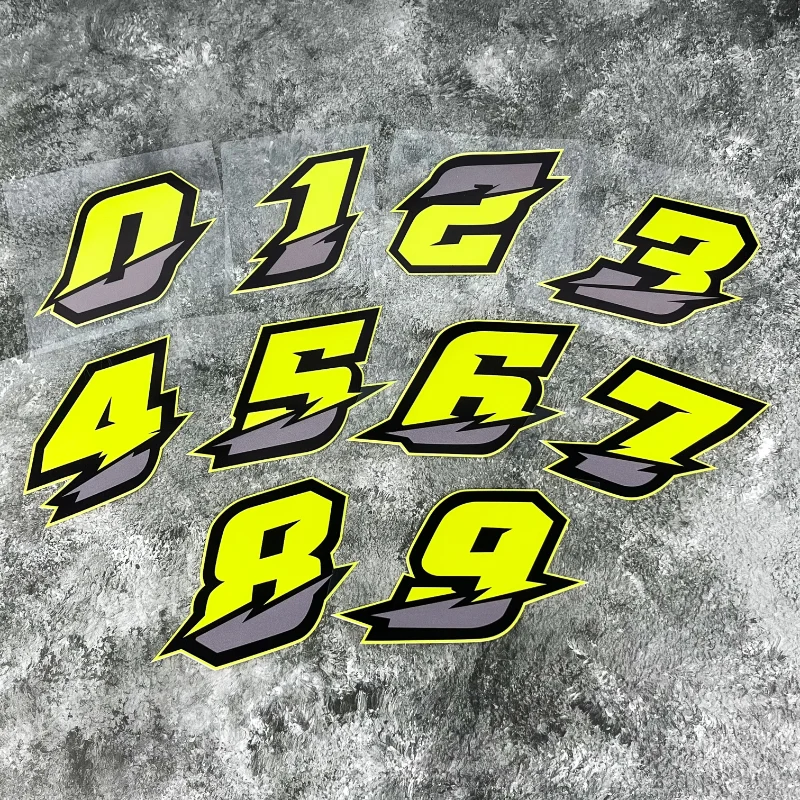 0123456789   Pegatinas de número verde para motocicleta, carenado de tanque de combustible, impermeables, DIY, casco de motocicleta, protector solar, calcomanías de vinilo de 0 a 9