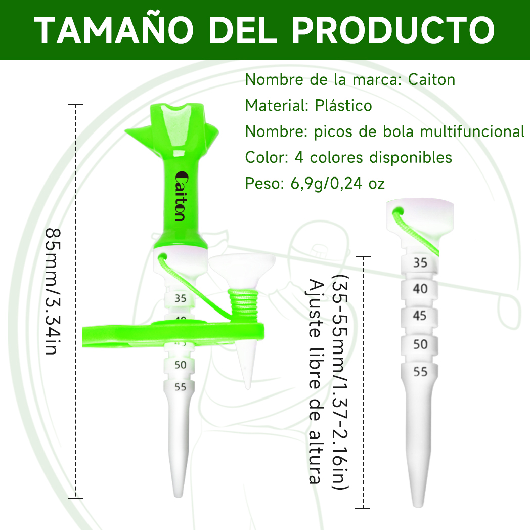 Caiton Golf Camiseta Madre-Hijo Escala Magnética 1/4uds | Altura ajustable, tee de golf con guía multifuncional, 4 colores (opcional)