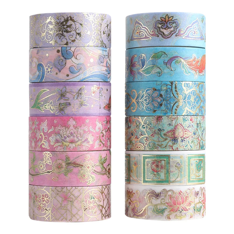 12 Uds. Conjunto de cintas Washi de flores florecientes 15mm * 2m cintas adhesivas florales para el hogar DIY álbum de arte pegatinas decoración A6033