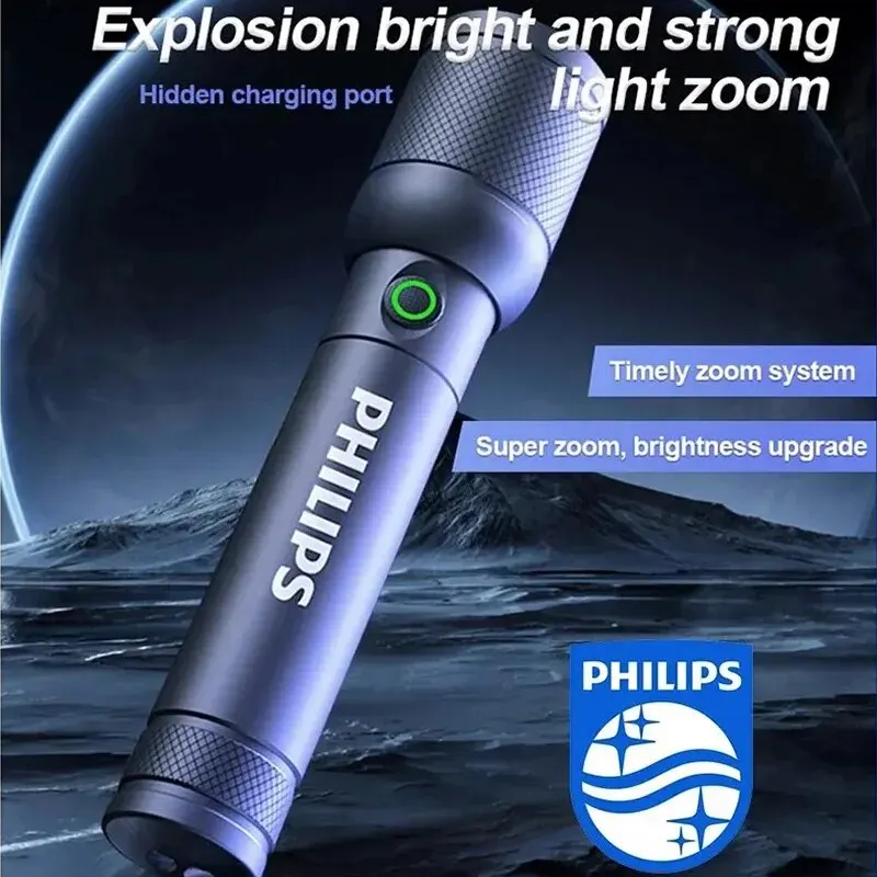 Philips 6168 Zoom optyczny latarka przenośna latarka typu C z 4 tryby oświetlenia dla samoobrona światła latarka kempingowa