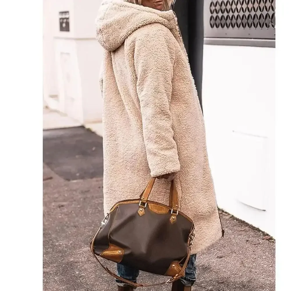 Chaqueta acolchada con capucha de invierno para mujer, abrigo grueso de manga larga Reversible liso, ropa de abrigo larga cálida a la moda, abrigos acolchados informales