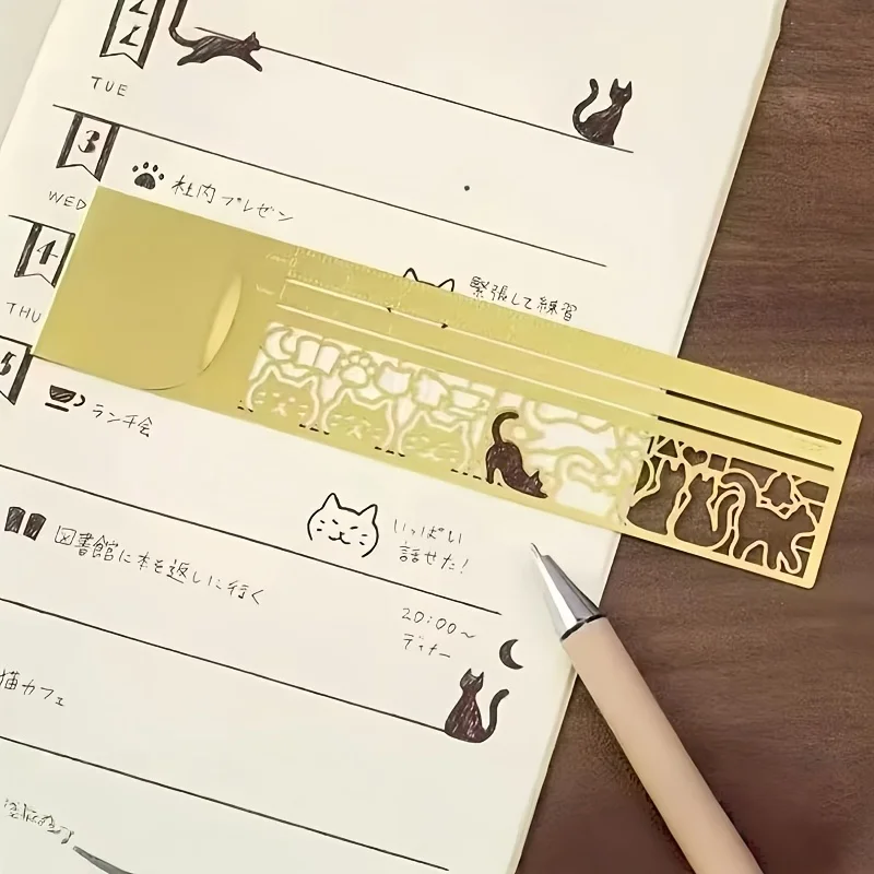 1 PC Cute Cat Bookmark - Double-Sided Ruler for Diary/Planner/Notes, Creative Stationery Gift