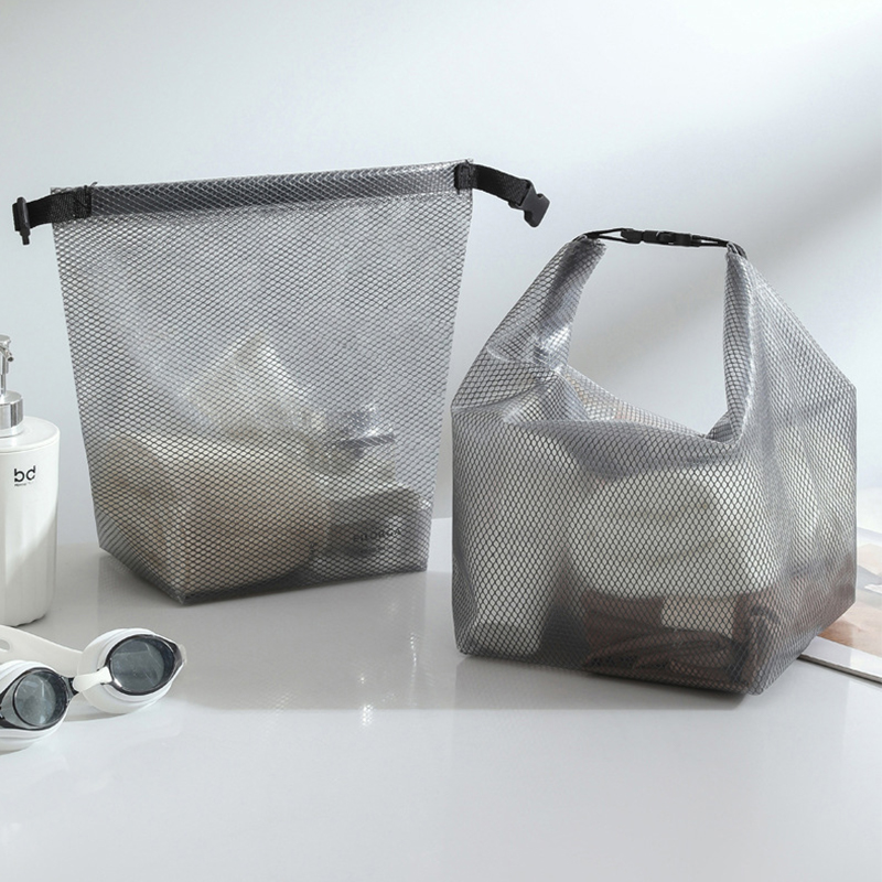 Bolsa de almacenamiento portátil, bolsa de viaje Simple, tipo hebilla, bolsa de compras, bolsa de cosméticos impermeable, bolsa de malla transparente de gran capacidad