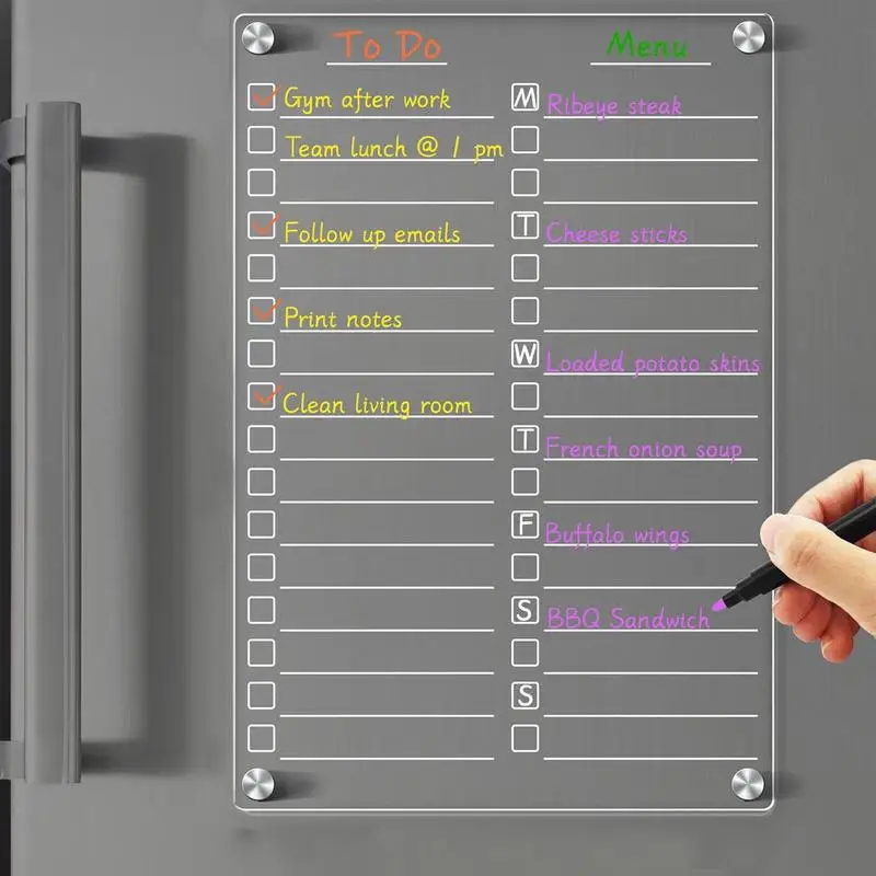 Magnetic Menu Board 20x30cm Acrylic Weekly Calendar Reusable Acrylic Dry Erase Board With 3 Color Pens For Refrigerator