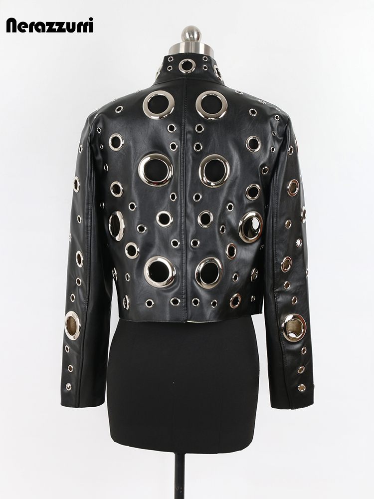 Nerazzurri Frühling Herbst kurz aushöhlen pu Lederjacke Frauen Niet cool stilvolle Luxus Designer Kleidung Runway Mode