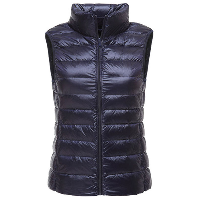 Chaqueta de invierno ultraligera sin mangas plegable para mujer, chaleco cálido con plumas de pato blanco, chaleco, abrigos para mujer