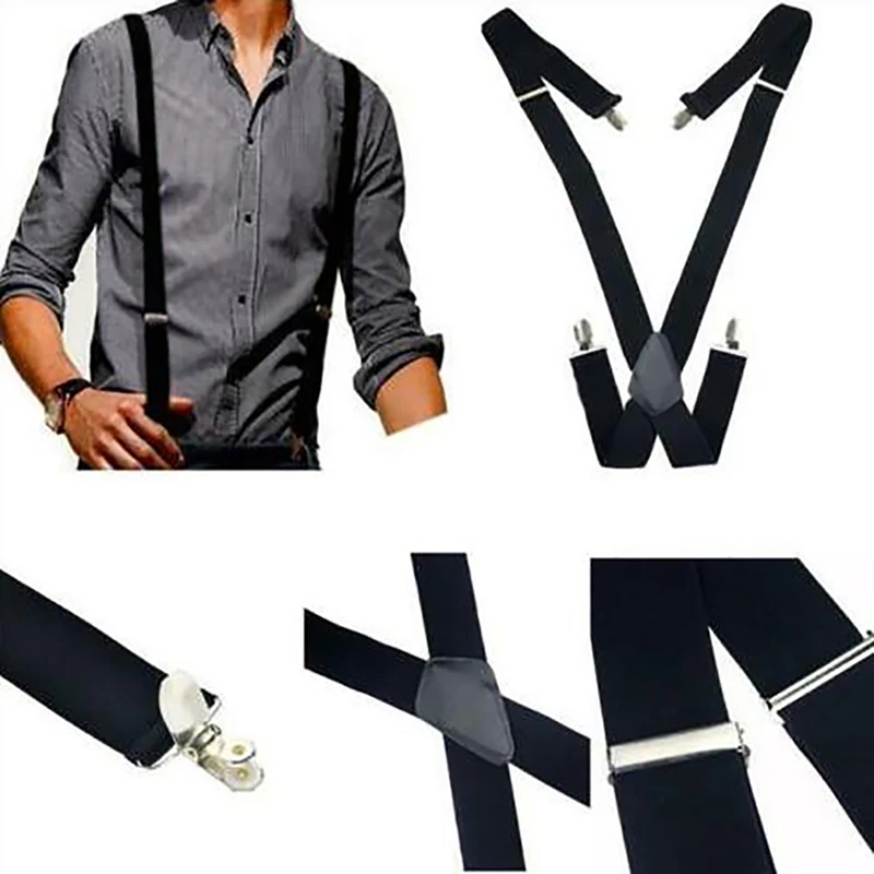 Bretelle da uomo larghe 35 mm Alta elasticità regolabile 4 clip resistenti Bretelle per pantaloni resistenti con retro a X