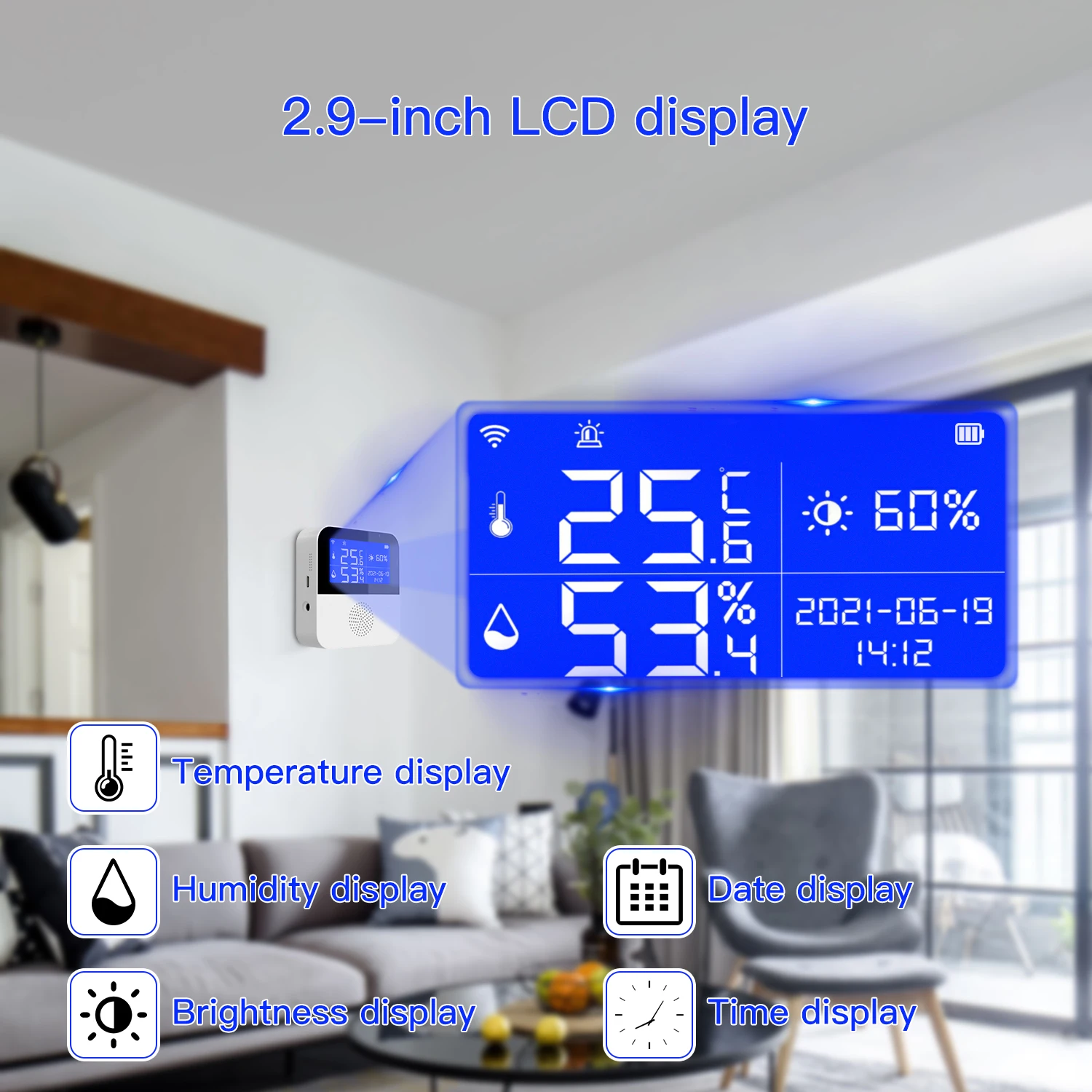 LCD-Display Tuya WIFI Temperatur-Feuchtigkeitssensor für Smart Home oder Pflanzenwachstum Hochpräzise mit Wassertemperaturleitung