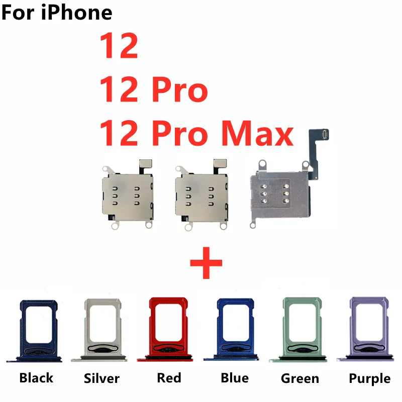 Dual Sim Đầu Đọc Thẻ Cổng Kết Nối Cáp Mềm Nơ Cho iPhone 12 Pro Max Khay Sim Khe Đựng Linh Kiện Thay Thế