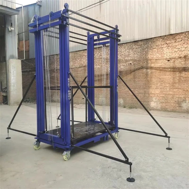 Portable electric telescopic lifting scaffolding steel frame automatic platform with wire rope sling suitable for warehouse carg
