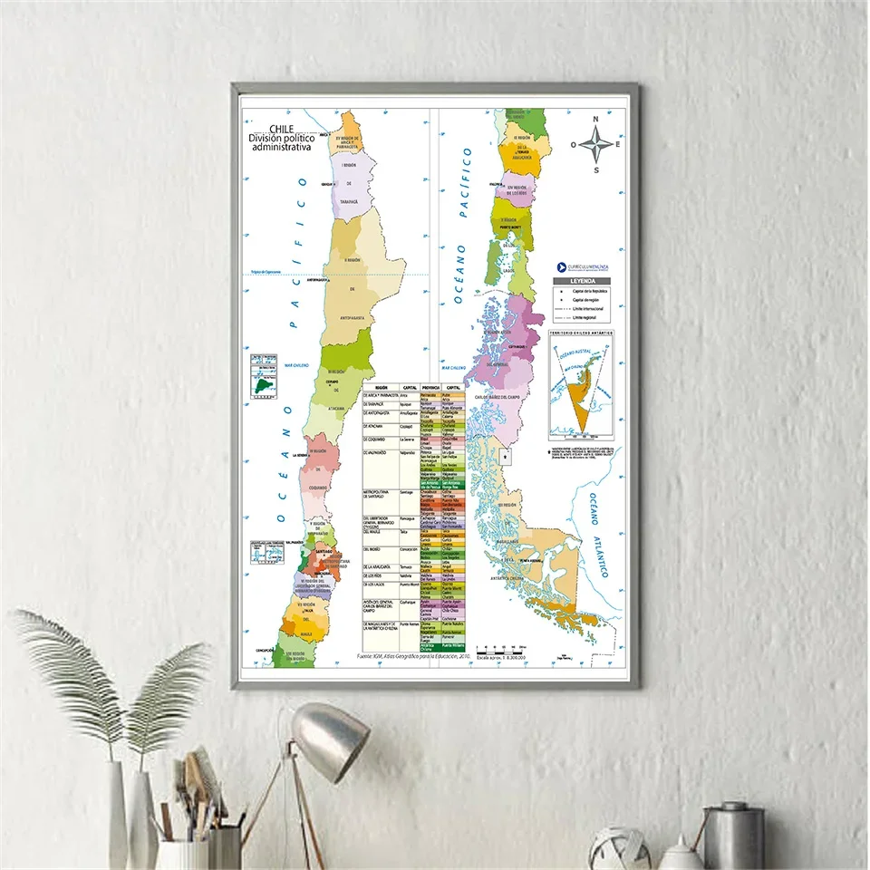 100*150Cm Của Chile Bản Đồ Chính Trị Trong Tiếng Tây Ban Nha Lớn Tường Poster Không Dệt Vải Tranh Phòng Nhà trang Trí Đồ Dùng Học Tập