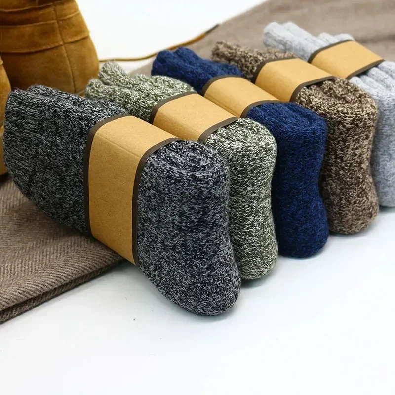 Winter Merino Wollen Sokken Voor Mannen Super Dik Warm Hoge Kwaliteit Harajuku Retro Sneeuw Casual Antivries Kasjmier Sokken Mannen 3 Paar