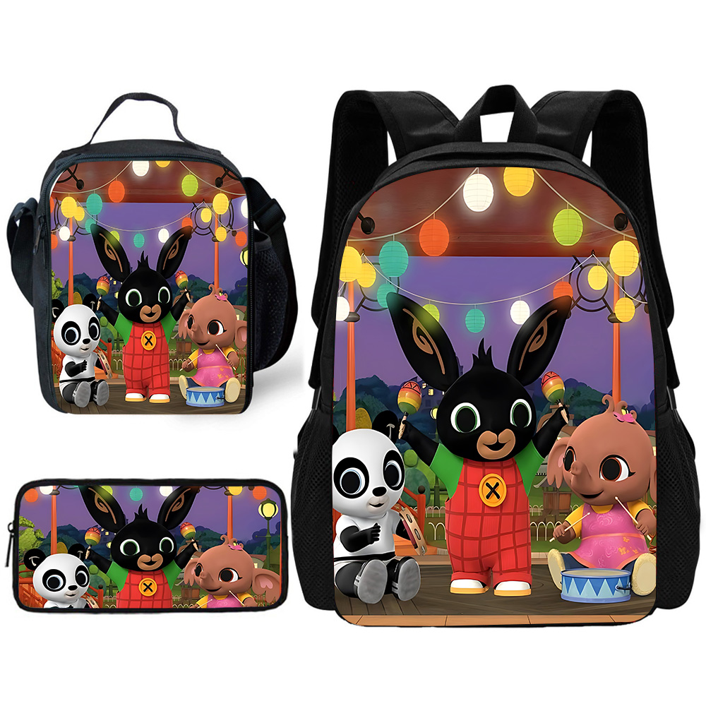 Mochila escolar infantil engraçada B-Bing Bunnys com bolsas de almoço, bolsas de lápis, bolsas escolares para meninos e meninas, melhor presente