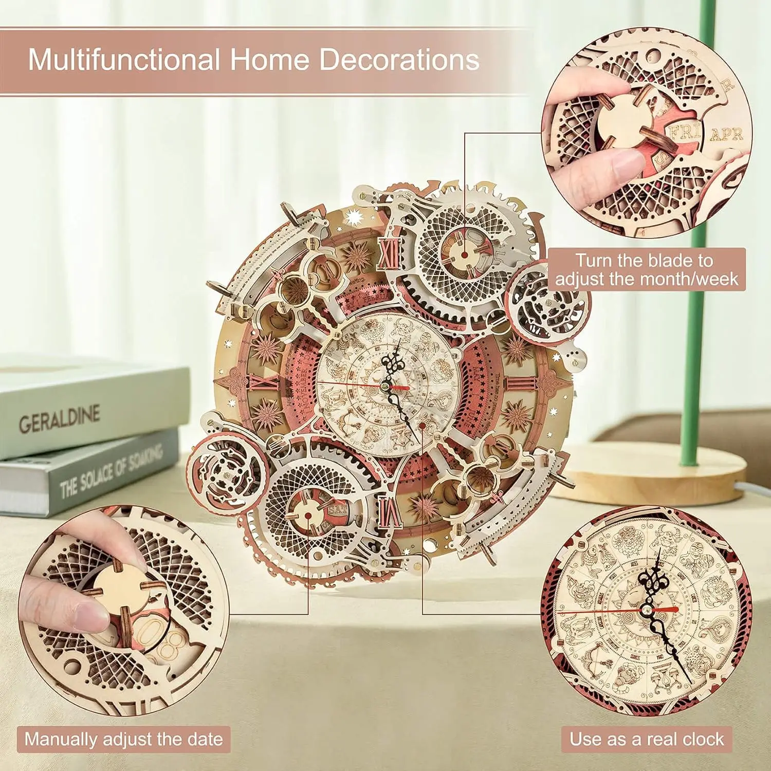 Robotime ROKR LC601 Sternzeichen-Wanduhr, 3D-Holzpuzzle, Modellbau, Geschenke für Sie, für Weihnachten
