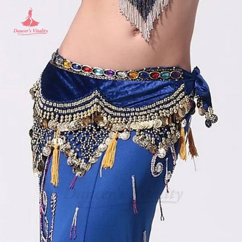 สไตล์ใหม่ Belly Dance เครื่องแต่งกายกํามะหยี่โคมไฟเหรียญทอง Belly Dance ผ้าพันคอสะโพกสําหรับผู้หญิง Belly เต้นรําเข็มขัด