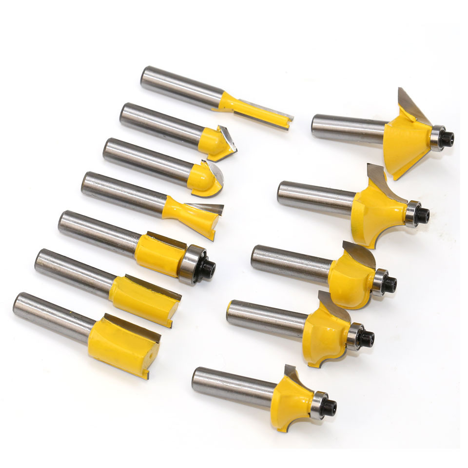 12 stuks freesmachine set 8mm rechte frees zaagsel wolfraamcarbide afwerking houtbewerking