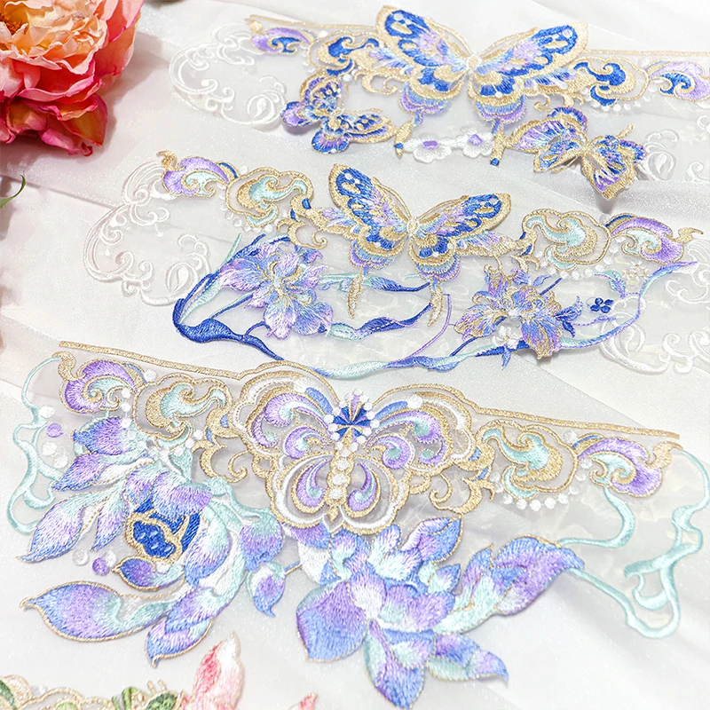 1pc Chinesischen Stil Gestickte Patches Schmetterling Iris Kirschblüten Lotus Stickerei Patch für Hanfu DIY Nähen Zubehör