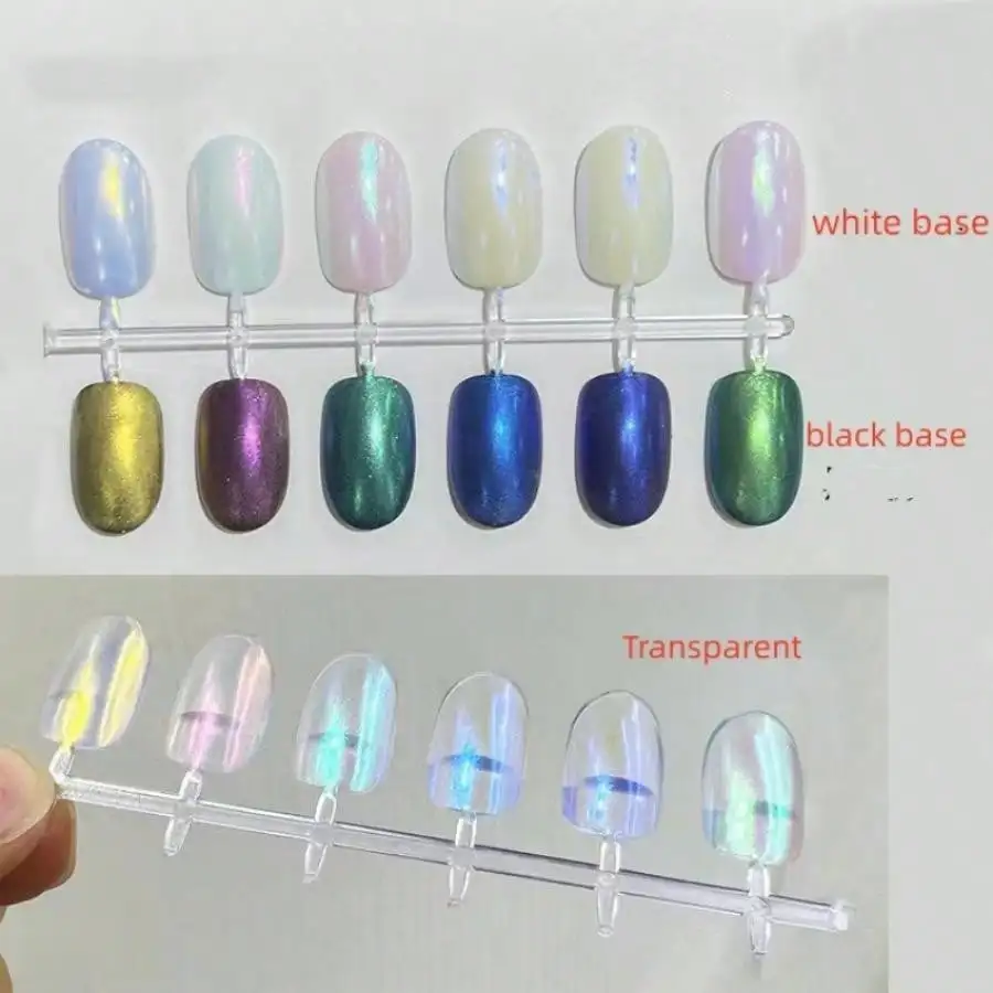 6 ชิ้น Shimmering Aurora Nail Powder - Multichrome Metallic Mirror Effect, Chameleon Gel Polish - Transforming Holographic