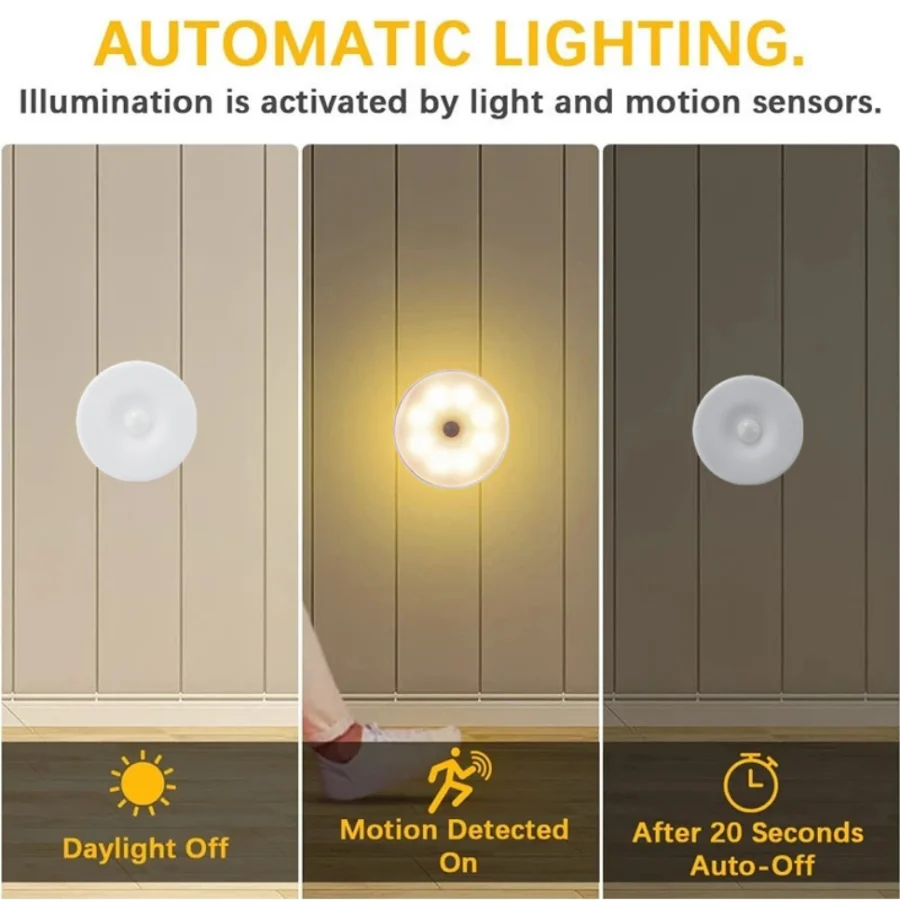 Luz Led con Sensor de movimiento, luces nocturnas USB, lámpara recargable para dormitorio, escalera, pasillo, armario, iluminación