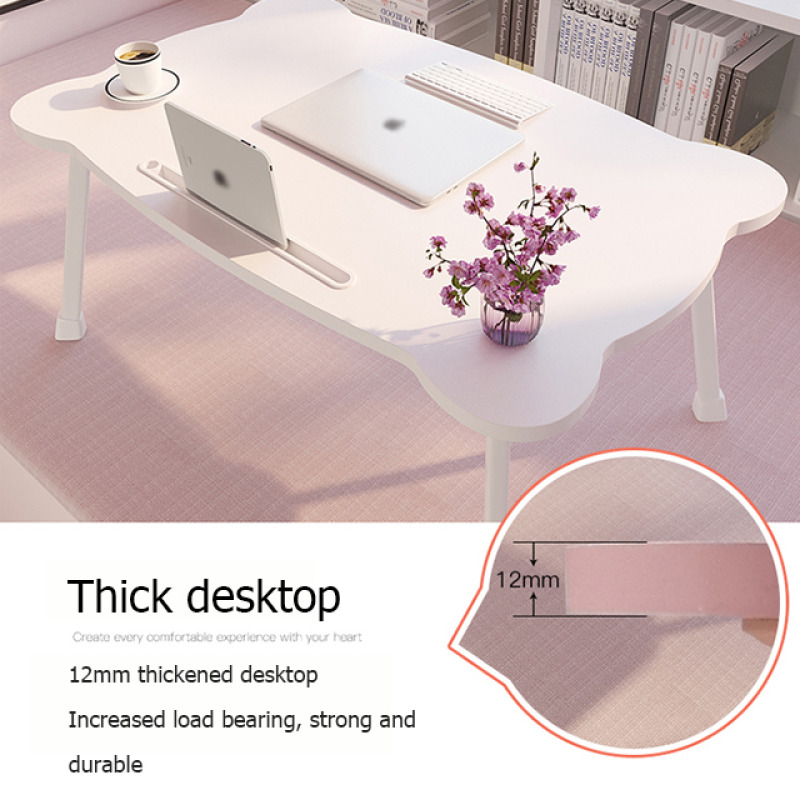 Portable Foldable Lazy Study Table Multifunctional Simple Laptop Desk with Cup Holder Card Slot for for Bedroom or Living Room