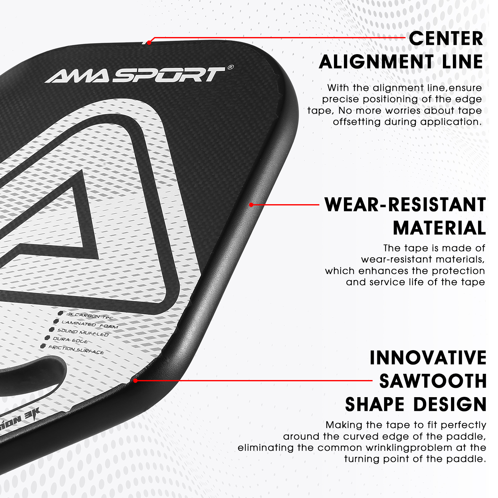 AMASPORT Pickleball Paddle Protection Tape for 13/16/19mm Paddle Edge Tape Racket Head Protection Tapes