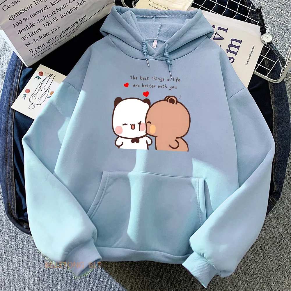 パンダクマ Bubu Dudu ラブハートスウェット女性/男性服カジュアル長袖かわいい印刷プルオーバー冬フリース