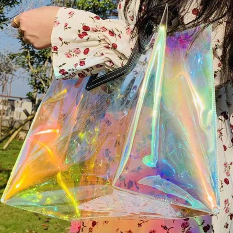 High-End-TPU Bunte Lasertasche Transparente Damenhandtasche Modische Party Große Kapazität PVC Kosmetik Geschenktasche