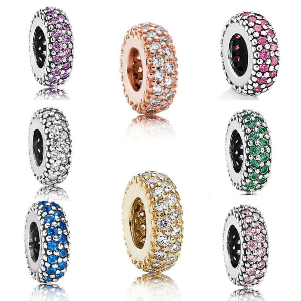 2024 original 925 prata esterlina encantador ajuste encantador pulseira jóias diy rosa brilhante zircão espaçador contas