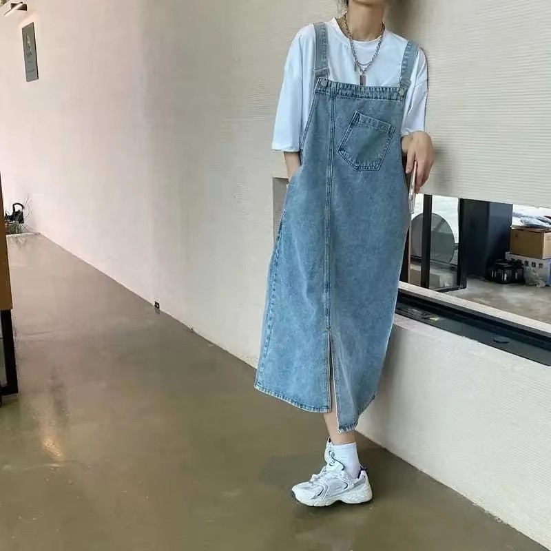 Abito generale in denim primavera estate Abiti jeans senza maniche da donna Moda femminile Solid Slip Abiti casual con cinturino per spaghetti allentati