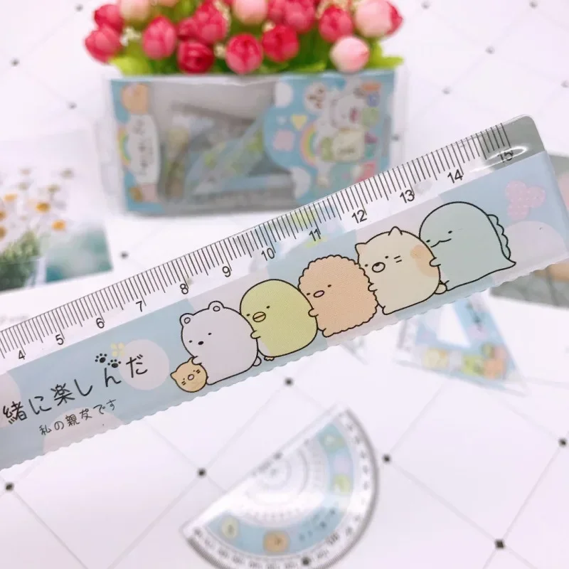 ไม้โปรแทรกเตอร์สามเหลี่ยม4ชิ้นเครื่องมือวาดรูปน่ารักอุปกรณ์ร่างเครื่องเขียนเกาหลีโรงเรียนสำนักงาน