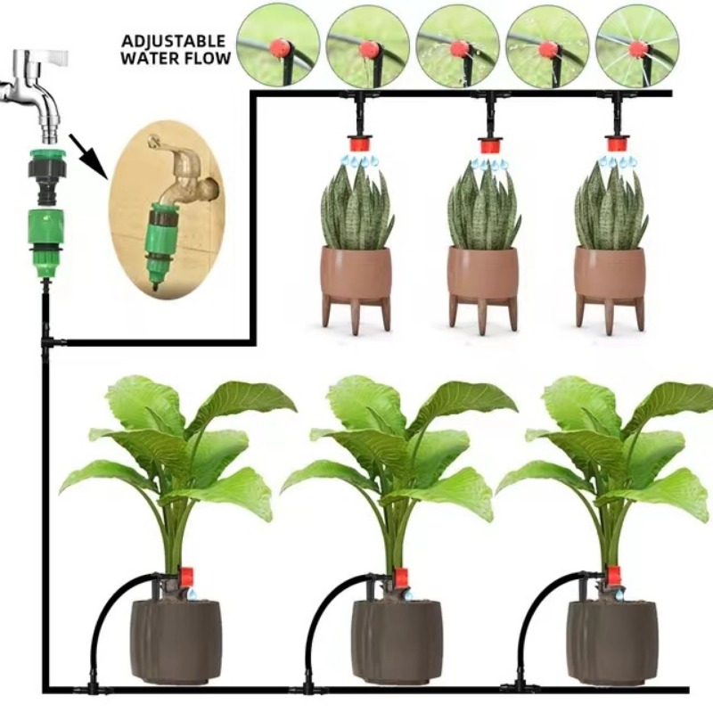5M-60M Sistema di irrigazione a goccia Set di irrigazione per piante Kit di irrigazione Gocciolatori regolabili per irrigazione Micro sistema di irrigazione da giardino