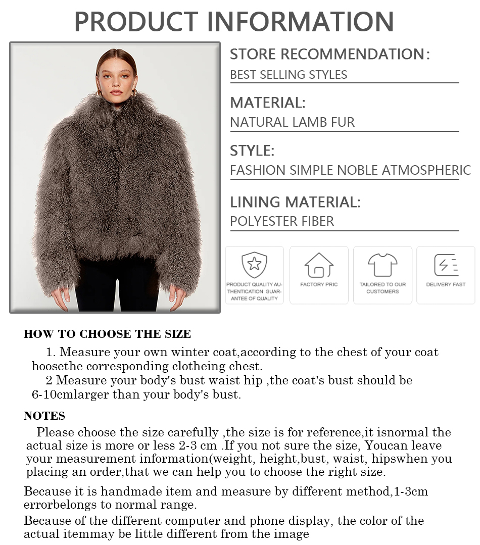 ผู้หญิงขนสัตว์ธรรมชาติเสื้อขนสัตว์มองโกเลียจริง CURLY Lamb FUR Coat สูงฤดูหนาว WARM Cropped FUR JACKET หรูหรา