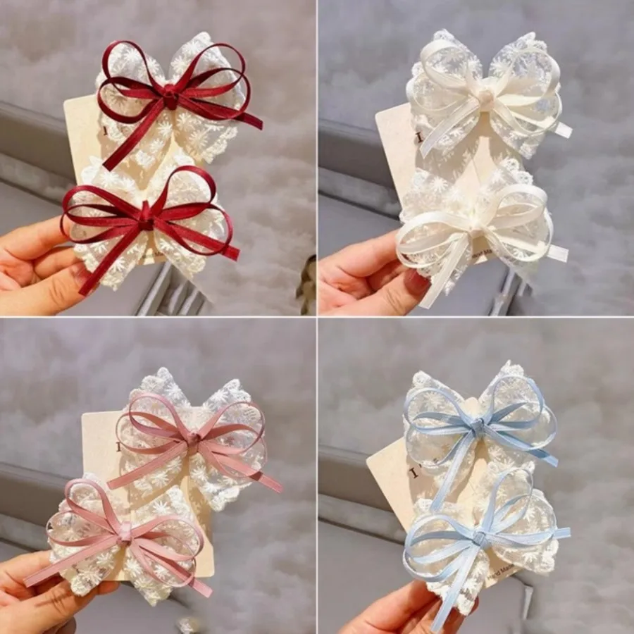 Estilo coreano laço de renda crianças headwear com temperamento da menina laço grampo de cabelo pesado artesanal high-end headwear cabelo cl