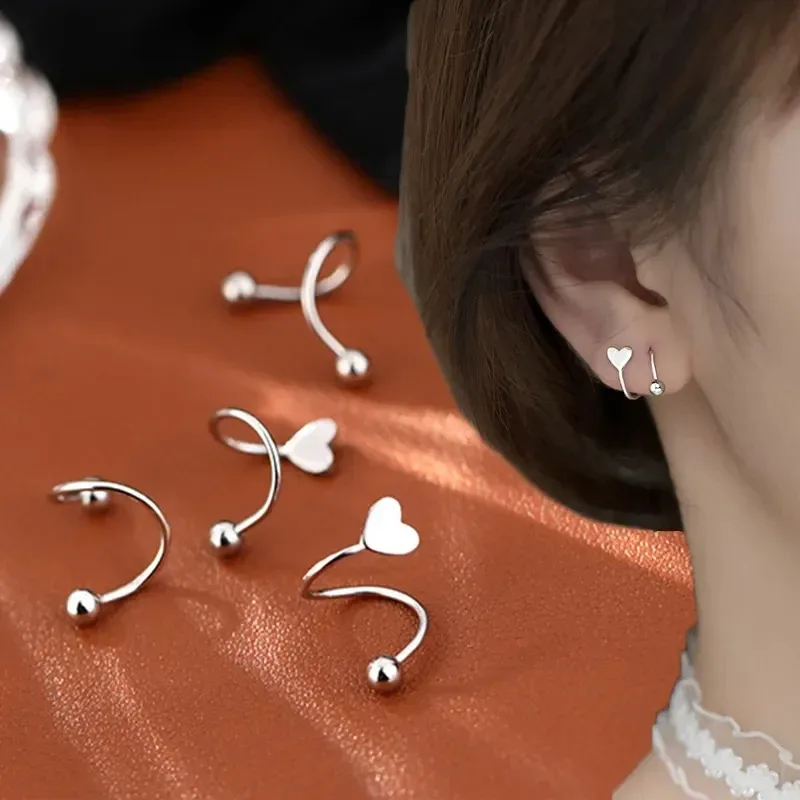 2 Stück Edelstahl Spirale gedrehte Ohrstecker, Lippenpiercing Herz Stern Knorpel Tragus Helix Ohrpiercing Schmuck Geschenke
