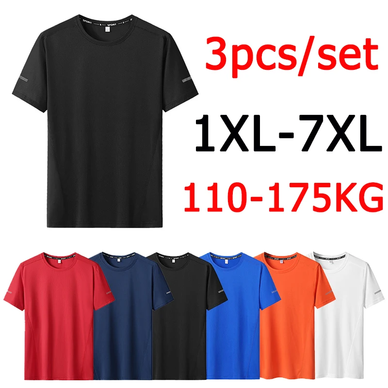3 stücke Sommer Sport T-shirt für Männer Plus Größe 6XL/7XL Quick Dry Tees Übergroßen Rundhals Kurzarm fitness Lauf T-shirt
