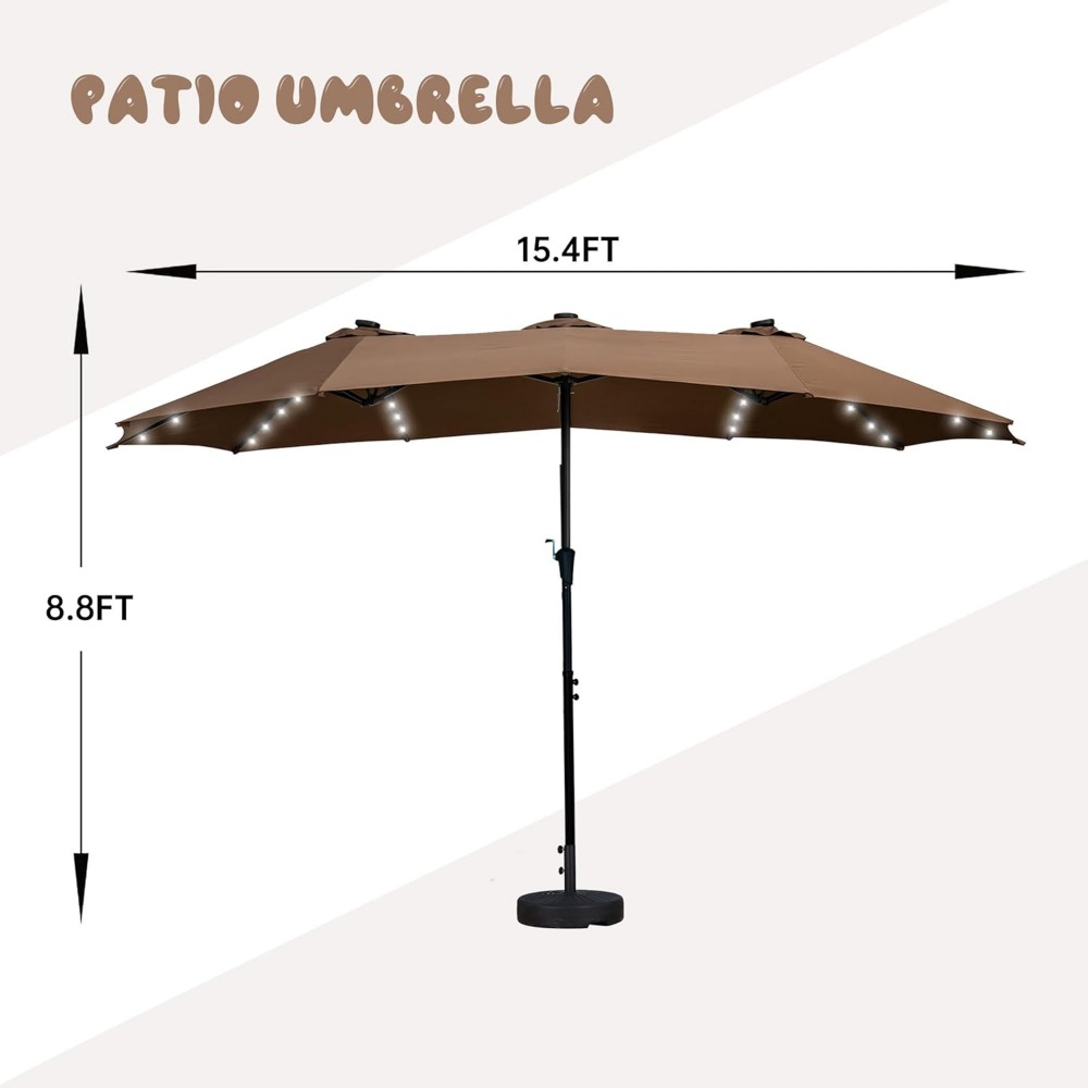 15ft Patio Umbrella With Solar Led Lighted,Double-Sided Outdoor Umbrella for Garden Extra Large