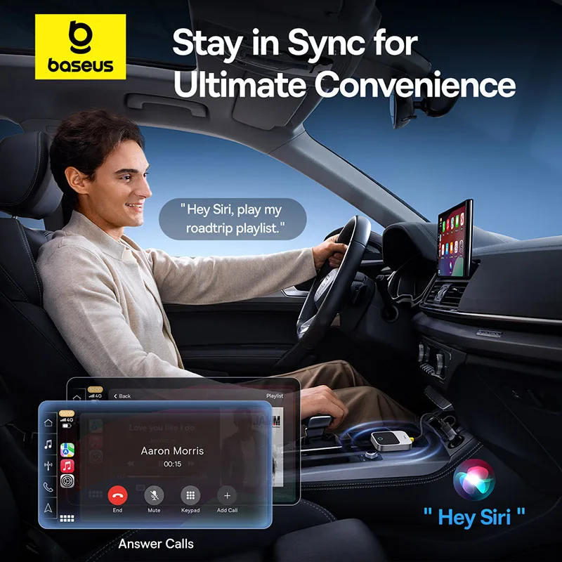 Baseus Wireless CarPlay Wired to Wireless CarPlay Adapter Auto Connect Car Intelligent Systems Plug&Play Bluetooth Smart CarPlay