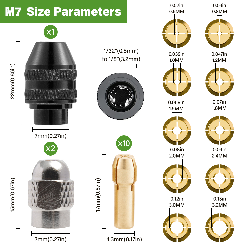 Conjunto de pinça de mandril de broca, 28 peças para dremel, 1/32 "a 1/8" substituição 4486 broca keyless bit mandril haste ferramenta rotativa mudança rápida